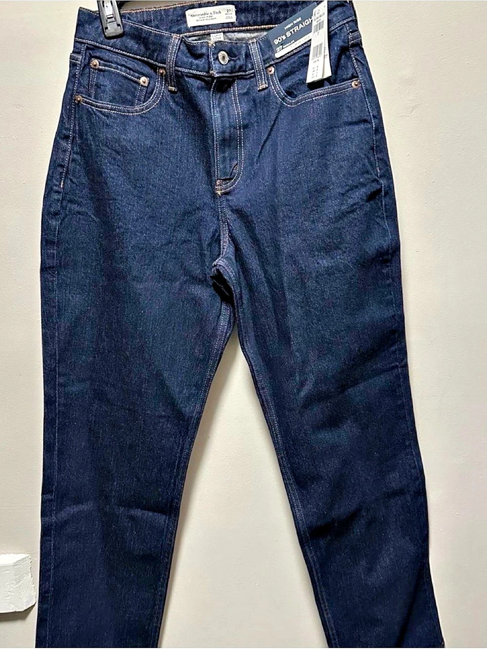 Abercrombie & Fitch 90's Straight High Rise Straight Jeans Blue Waist 27 NWT